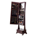 VEVOR Mirror Jewelry Cabinet, Standing Mirror with Storage, Lockable Jewelry Mirror Organizer with Full Length Mirror, Velvet Lining, Brown