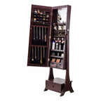 VEVOR Mirror Jewelry Cabinet, Standing Mirror with Storage, Lockable Jewelry Mirror Organizer with Full Length Mirror, Velvet Lining, Brown
