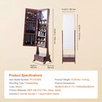 VEVOR Specchiera Portagioie, Specchio con Contenitore, Organizer Portagioie a Specchio con Chiusura a Chiave e Specchio a Figura Intera, Fodera in Velluto, Marrone