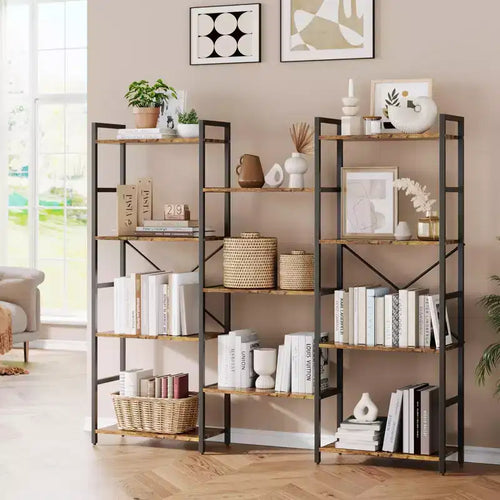 4 Tier Bookcase, Industrial Bookshelf - Adjustable Wood Shelves & Heavy Duty Metal Frame, 100Lbs Capacity, Wide Storage Organizer
