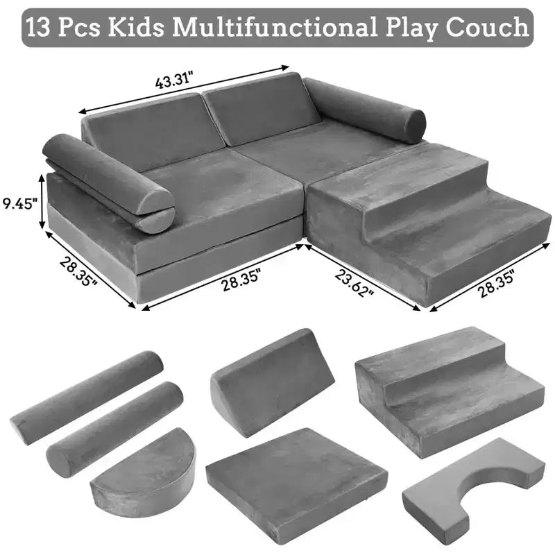 GustoWave Divano modulare da gioco per bambini 13 pezzi, set da gioco per bambini piccoli, divano da gioco in schiuma per bambini