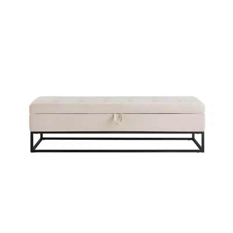 Panca in velluto TUYOHW con base in metallo e contenitore, panca da letto per soggiorno, Beige