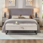 Panca in velluto TUYOHW con base in metallo e contenitore, panca da letto per soggiorno, Beige