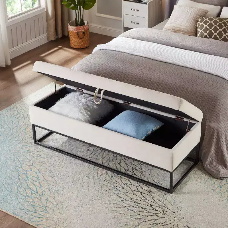 Panca in velluto TUYOHW con base in metallo e contenitore, panca da letto per soggiorno, Beige