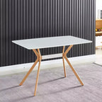 Okak Tavolo da pranzo moderno 47 Tavolo in legno minimalista Ripiano in metallo Gambe in metallo a trasferimento termico per sala da pranzo cucina ufficio