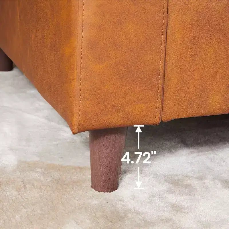 Canapé en cuir marron de 83 pouces - Canapé moderne du milieu du siècle, canapé 3 places avec accoudoirs, coussins confortables, canapé en PU à assise profonde pour salon, chambre à coucher