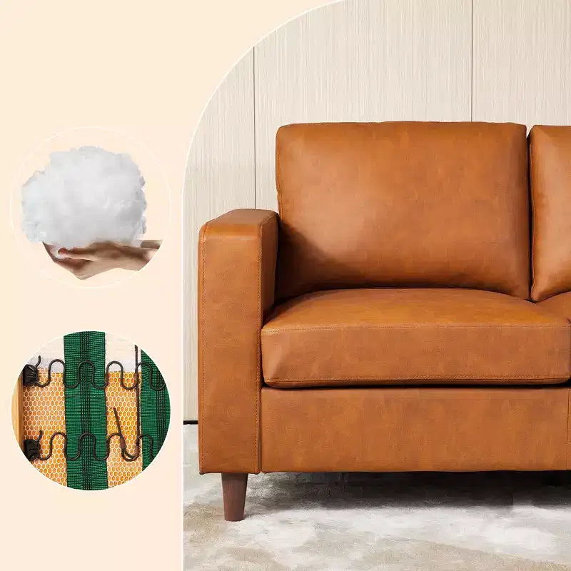Canapé en cuir marron de 83 pouces - Canapé moderne du milieu du siècle, canapé 3 places avec accoudoirs, coussins confortables, canapé en PU à assise profonde pour salon, chambre à coucher