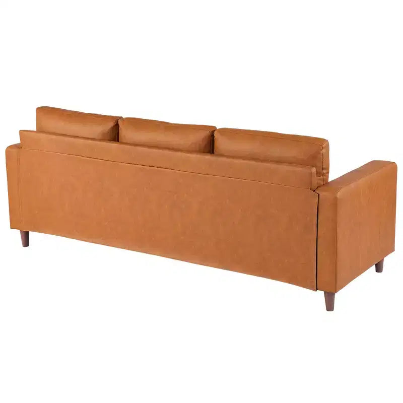 Canapé en cuir marron de 83 pouces - Canapé moderne du milieu du siècle, canapé 3 places avec accoudoirs, coussins confortables, canapé en PU à assise profonde pour salon, chambre à coucher