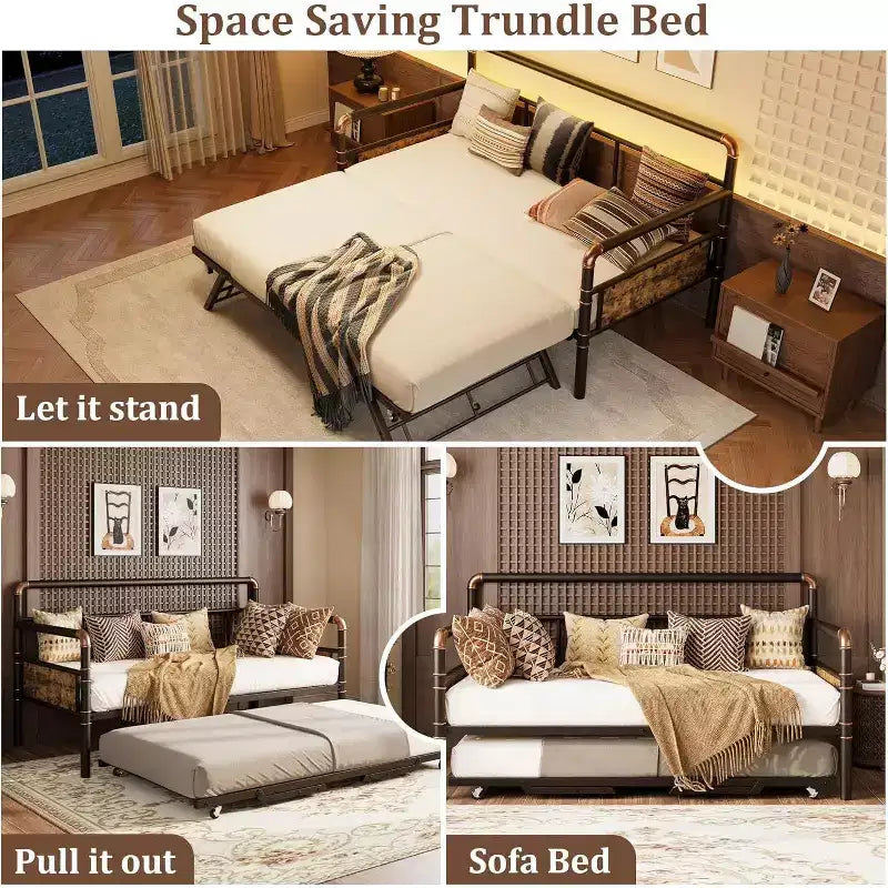 Acekool Daybed Doppio con Letto Estraibile - Divano Letto Salvaspazio e Letto per Ospiti