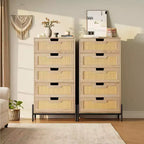 Cassettiera a 5 cassetti in rattan naturale, Cassettiera in legno, Armadietto contenitore rustico con gambe in metallo, Cassettiera moderna per camera da letto, soggiorno
