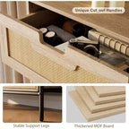 Cassettiera a 5 cassetti in rattan naturale, Cassettiera in legno, Armadietto contenitore rustico con gambe in metallo, Cassettiera moderna per camera da letto, soggiorno
