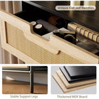 Cassettiera a 5 cassetti in rattan naturale, Cassettiera in legno, Armadietto contenitore rustico con gambe in metallo, Cassettiera moderna per camera da letto, soggiorno