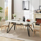 Okak 70.9 Rectangular Dining Table Marble Grain Waterproof Kitchen Table with Adjustable Legs for 8 for Kitchen, Office