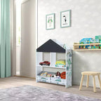 LuxenHome Mobile Basso da Terra Multifunzione con Lavagna a Forma di Casa, Libreria e Contenitore per Giocattoli per Bambini