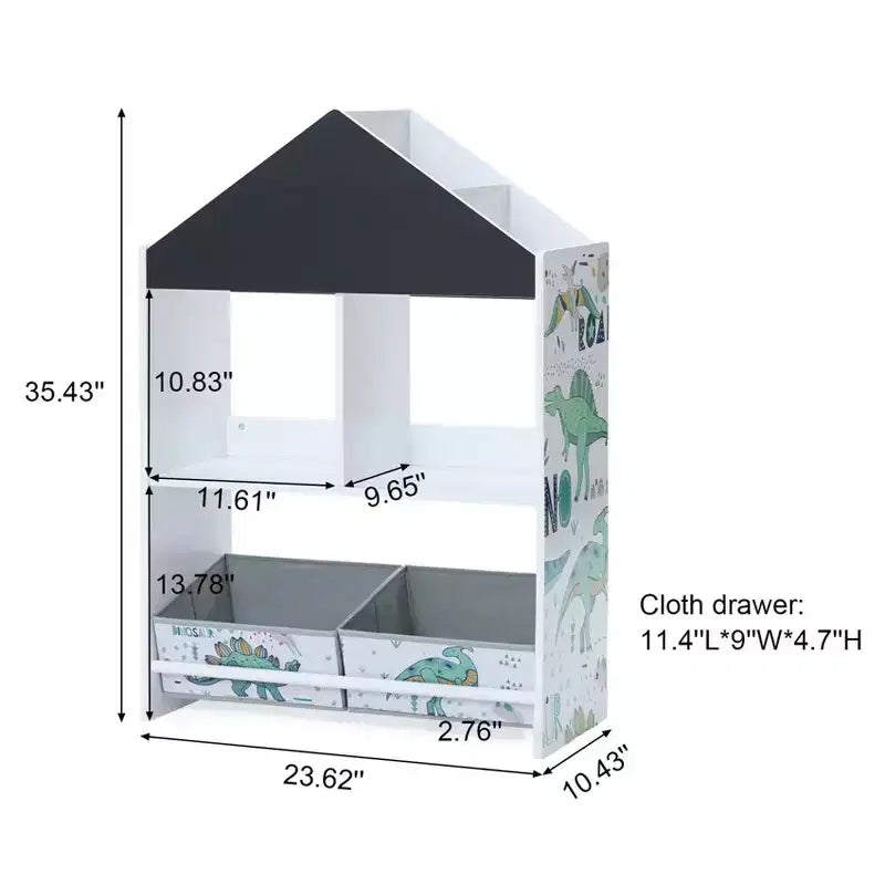 LuxenHome Mobile Basso da Terra Multifunzione con Lavagna a Forma di Casa, Libreria e Contenitore per Giocattoli per Bambini