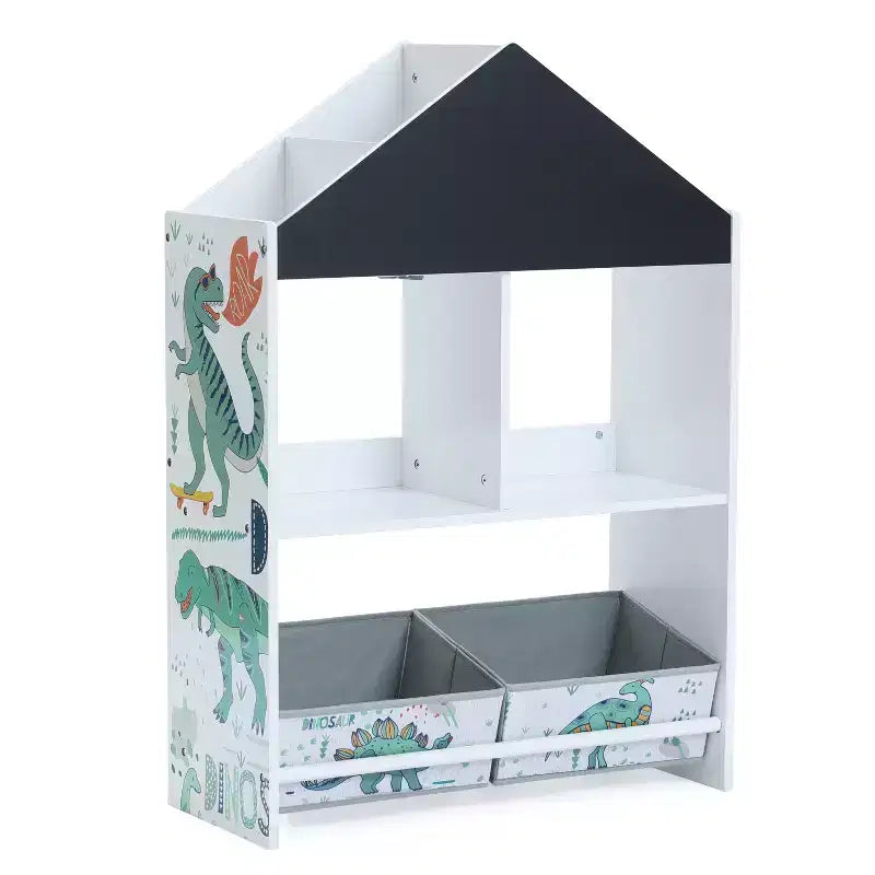 LuxenHome Mobile Basso da Terra Multifunzione con Lavagna a Forma di Casa, Libreria e Contenitore per Giocattoli per Bambini