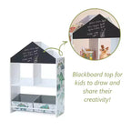 LuxenHome Mobile Basso da Terra Multifunzione con Lavagna a Forma di Casa, Libreria e Contenitore per Giocattoli per Bambini