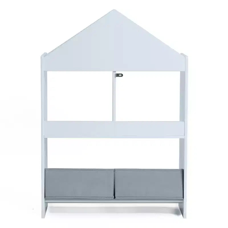 LuxenHome Mobile Basso da Terra Multifunzione con Lavagna a Forma di Casa, Libreria e Contenitore per Giocattoli per Bambini