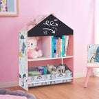 LuxenHome Mobile Basso da Terra Multifunzione con Lavagna a Forma di Casa, Libreria e Contenitore per Giocattoli per Bambini