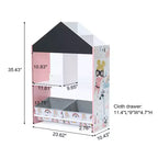 LuxenHome Mobile Basso da Terra Multifunzione con Lavagna a Forma di Casa, Libreria e Contenitore per Giocattoli per Bambini