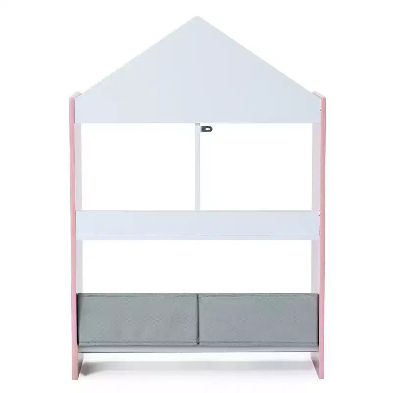 LuxenHome Mobile Basso da Terra Multifunzione con Lavagna a Forma di Casa, Libreria e Contenitore per Giocattoli per Bambini