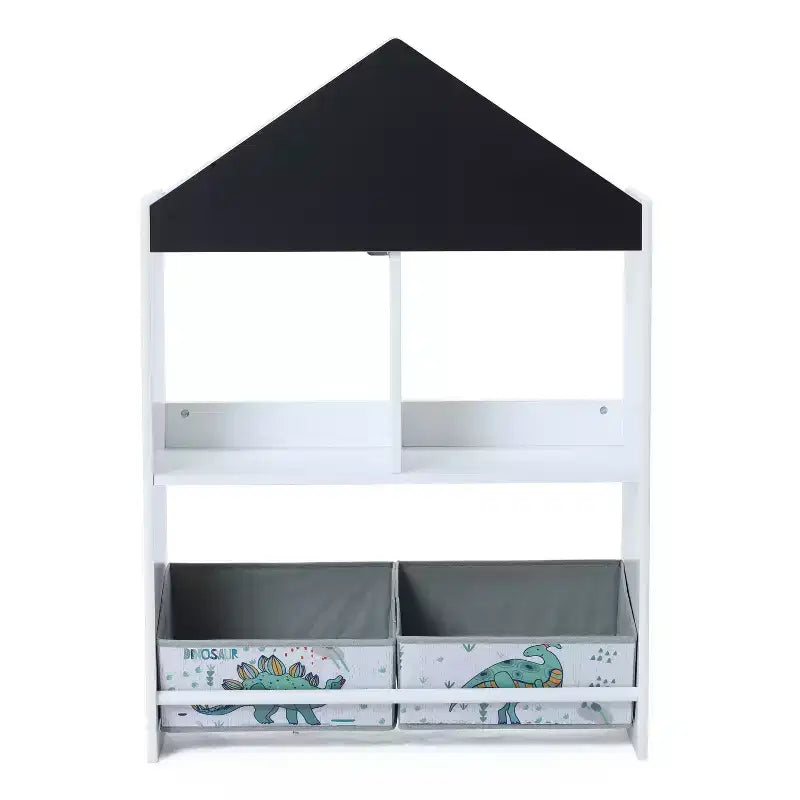 LuxenHome Mobile Basso da Terra Multifunzione con Lavagna a Forma di Casa, Libreria e Contenitore per Giocattoli per Bambini