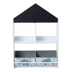 LuxenHome Mobile Basso da Terra Multifunzione con Lavagna a Forma di Casa, Libreria e Contenitore per Giocattoli per Bambini