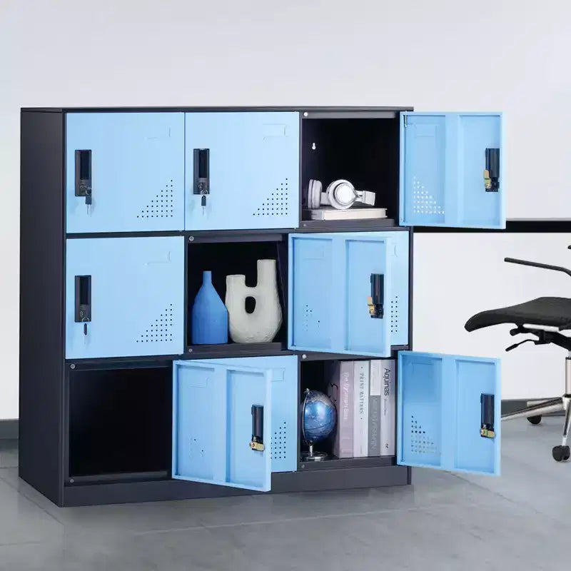 VEVOR Casier métallique pour employés, Armoire de rangement à 9 portes avec fente pour carte, Casiers d'employés avec clés, Capacité de charge de 30 kg, Noir et bleu