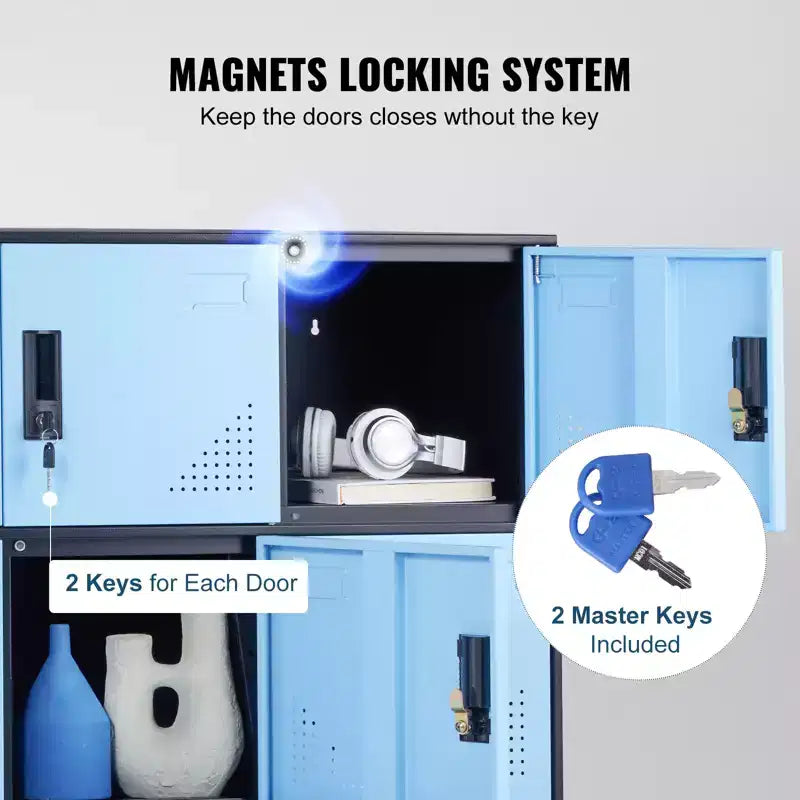 VEVOR Casier métallique pour employés, Armoire de rangement à 9 portes avec fente pour carte, Casiers d'employés avec clés, Capacité de charge de 30 kg, Noir et bleu