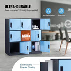 VEVOR Casier métallique pour employés, Armoire de rangement à 9 portes avec fente pour carte, Casiers d'employés avec clés, Capacité de charge de 30 kg, Noir et bleu