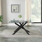 Probe Hues 58.4 Inch Dinning Table with Glass Top and Steel Legs