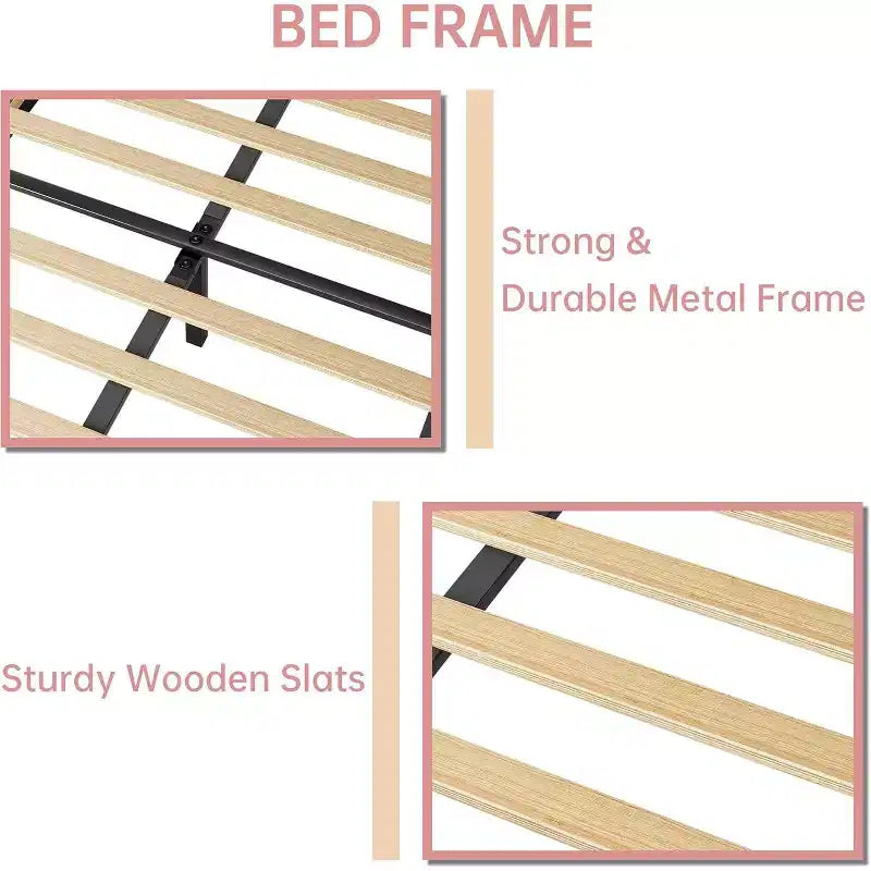 Letto a piattaforma singolo in velluto con testiera regolabile - Supporto a doghe in legno, nessun box spring necessario, rosa chiaro