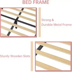Letto a piattaforma singolo in velluto con testiera regolabile - Supporto a doghe in legno, nessun box spring necessario, rosa chiaro