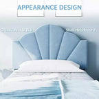 Letto a piattaforma singolo in velluto con testiera regolabile - Supporto a doghe in legno, nessun box spring necessario, rosa chiaro