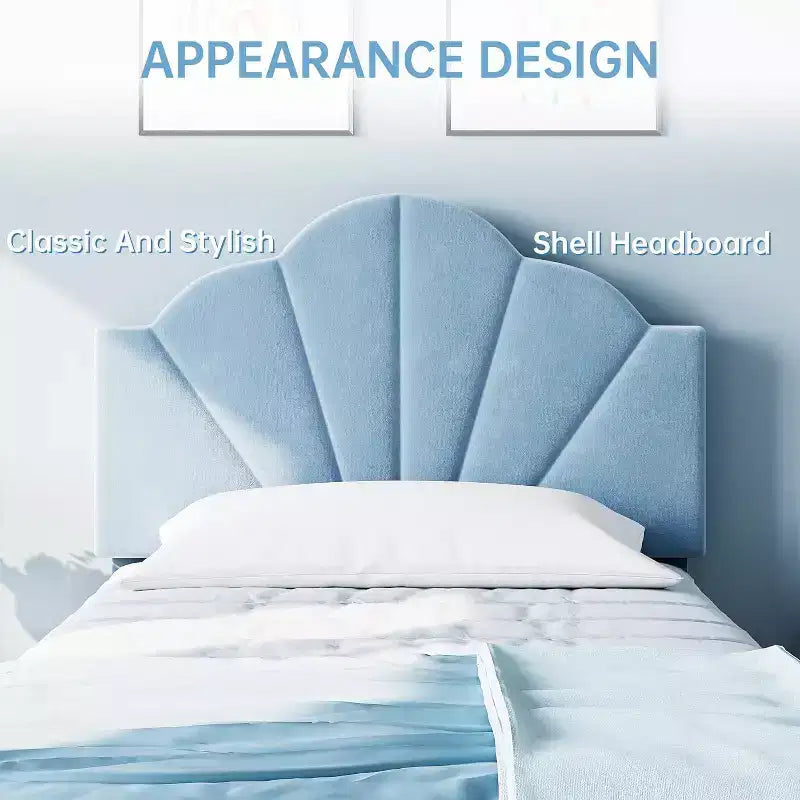 Letto a piattaforma singolo in velluto con testiera regolabile - Supporto a doghe in legno, nessun box spring necessario, rosa chiaro