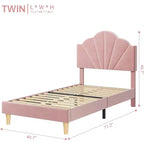 Letto a piattaforma singolo in velluto con testiera regolabile - Supporto a doghe in legno, nessun box spring necessario, rosa chiaro