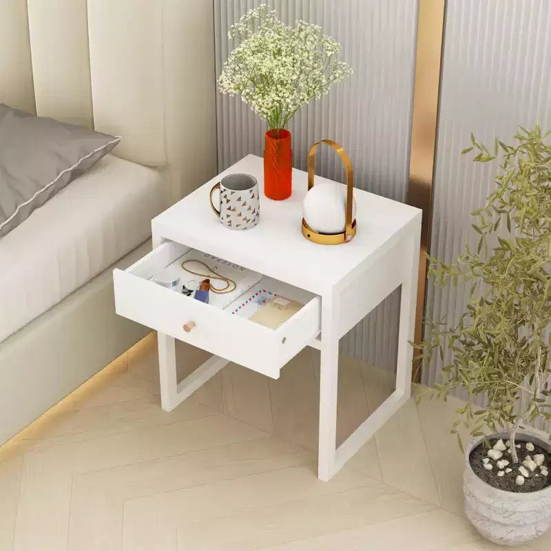 Table de chevet, table d'appoint minimaliste pour canapé, table d'appoint avec tiroir, blanc - ModernLuxe