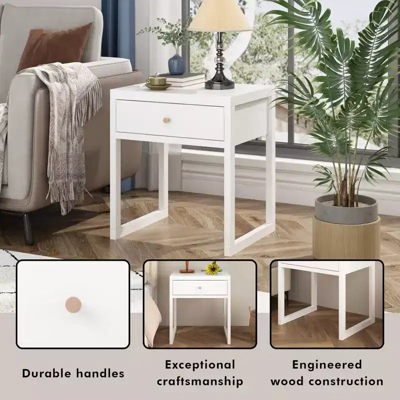 Table de chevet, table d'appoint minimaliste pour canapé, table d'appoint avec tiroir, blanc - ModernLuxe
