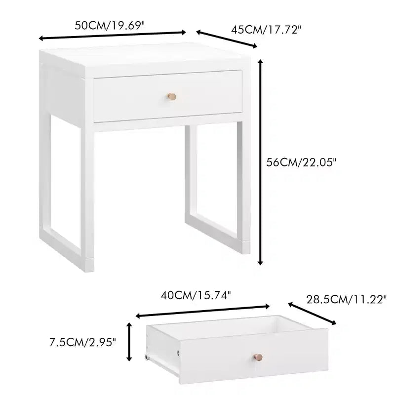 Table de chevet, table d'appoint minimaliste pour canapé, table d'appoint avec tiroir, blanc - ModernLuxe