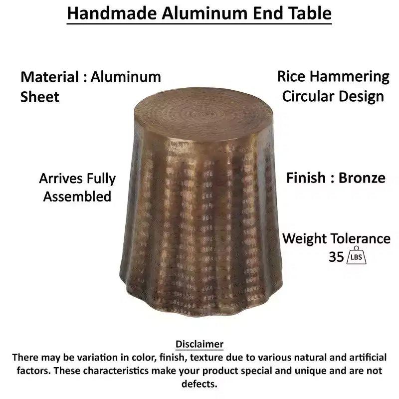 Table d'appoint ronde en aluminium Royal Hampton 19 avec motif martelé
