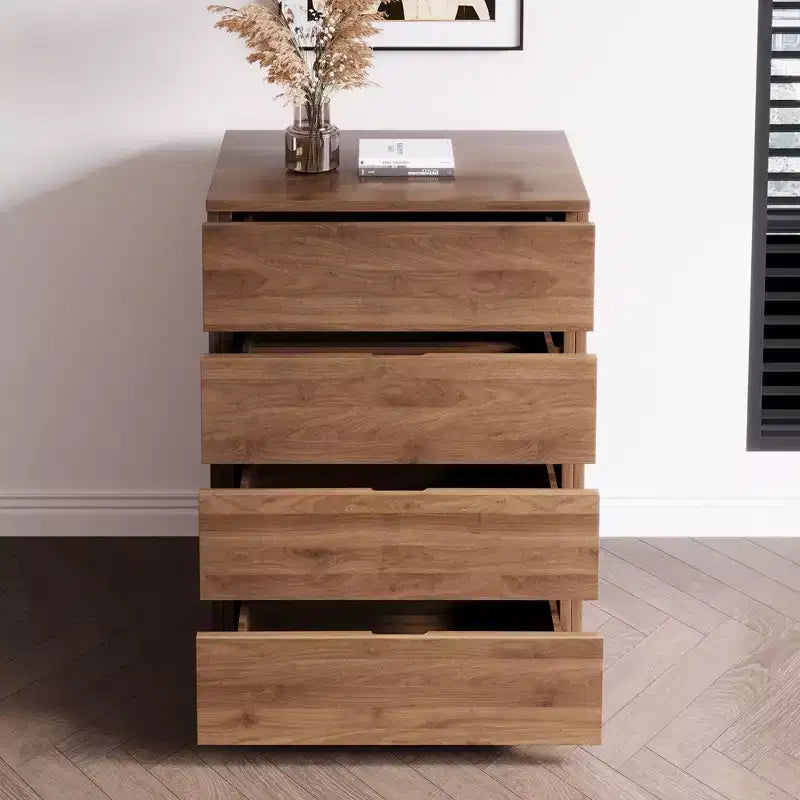 Gaoyangjiaju Cassettiera Moderna a 4 Cassetti - Comò Verticale con Finitura in Legno di Noce - Design Minimalista Senza Maniglie per Piccoli Spazi