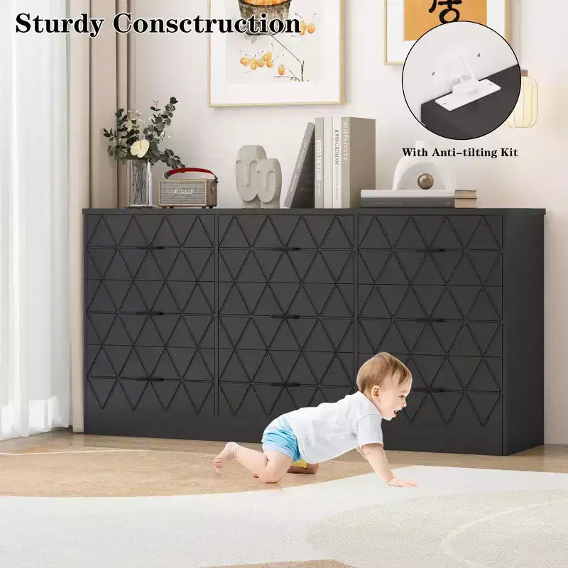 Comò a 9 cassetti per camera da letto, cassettiera grande da 63'' per camera da letto con presa di corrente
