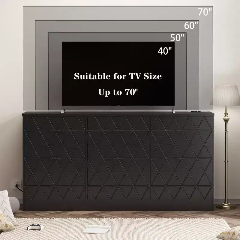 Comò a 9 cassetti per camera da letto, cassettiera grande da 63'' per camera da letto con presa di corrente