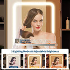 Toeletta con Specchio, Scrivania Trucco con Sgabello Imbottito, Tavolo da Trucco con Cassetti Portaoggetti, Porta Asciugacapelli, Set Toeletta per Camera da Letto