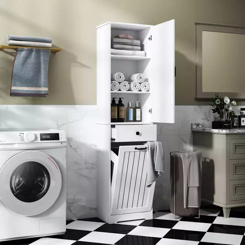 CLIHOME Mobile da Bagno per Lavanderia con 1 Armadietto e 1 Cassetto, Bianco