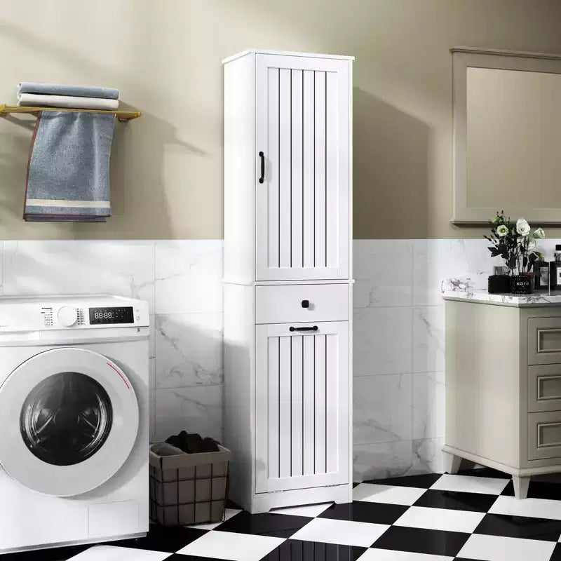 CLIHOME Mobile da Bagno per Lavanderia con 1 Armadietto e 1 Cassetto, Bianco