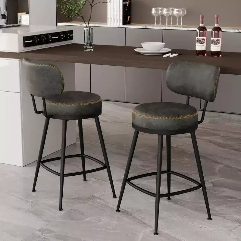 Dyonery Bar Stools Set of 2, 26 Height Mid Century Modern Swivel Counter Height Barstools with Back, Metal Base,Faux Leather - Green