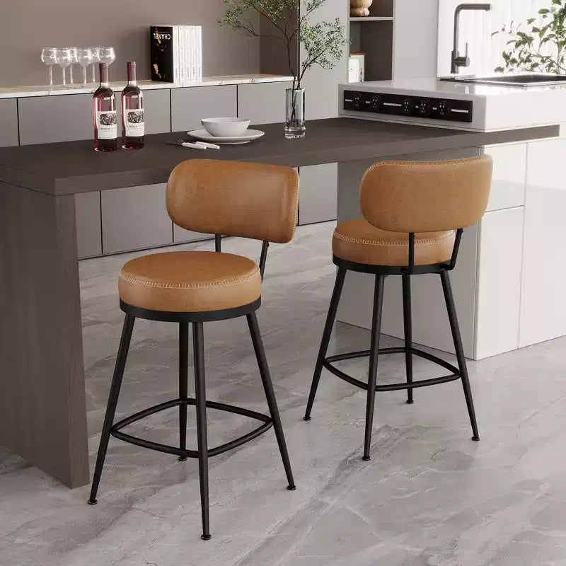 Dyonery, Set di 2 Sgabelli da Bar, Altezza 66 cm, Girevoli, in Stile Moderno di Metà Secolo, con Schienale, Base in Metallo, Similpelle - Verde