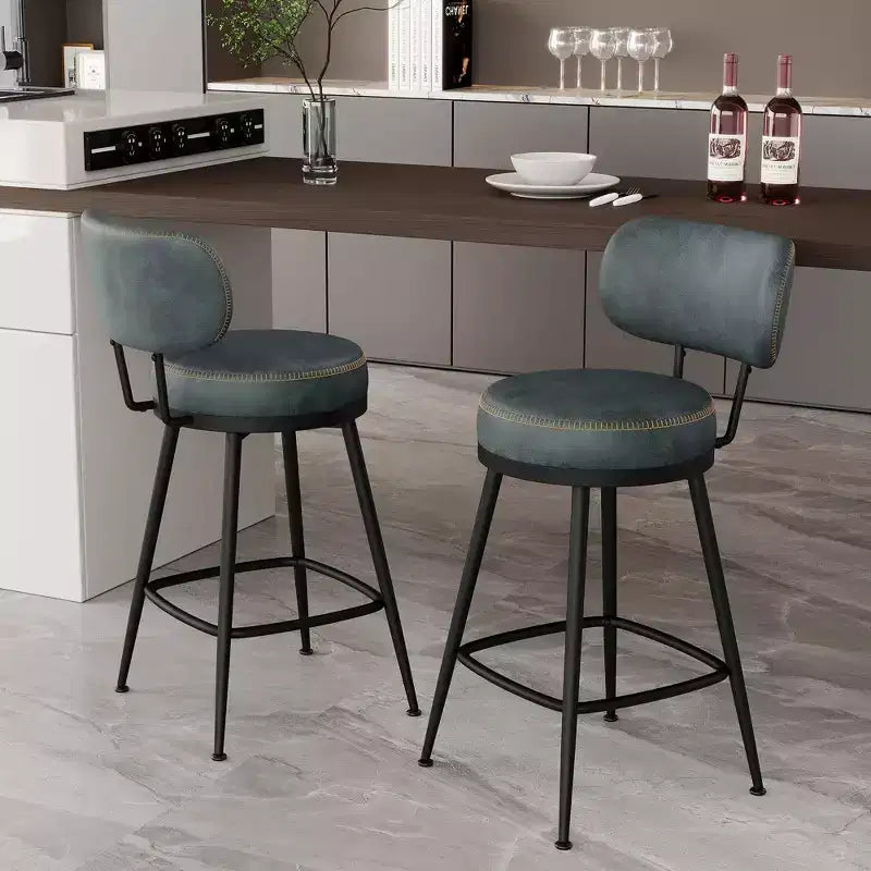 Dyonery, Set di 2 Sgabelli da Bar, Altezza 66 cm, Girevoli, in Stile Moderno di Metà Secolo, con Schienale, Base in Metallo, Similpelle - Verde