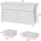 Comò a 7 cassetti, larghezza 137 cm - Mobile Contenitore Indipendente per Camera da Letto, Soggiorno, Ingresso